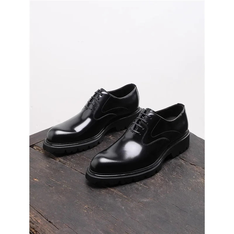 British Style Trendy Formal Business Young Commuter Shiny Oxford Groom Wedding Thick Sole Height Increasing Casual Leather Shoes