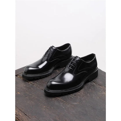 British Style Trendy Formal Business Young Commuter Shiny Oxford Groom Wedding Thick Sole Height Increasing Casual Leather Shoes