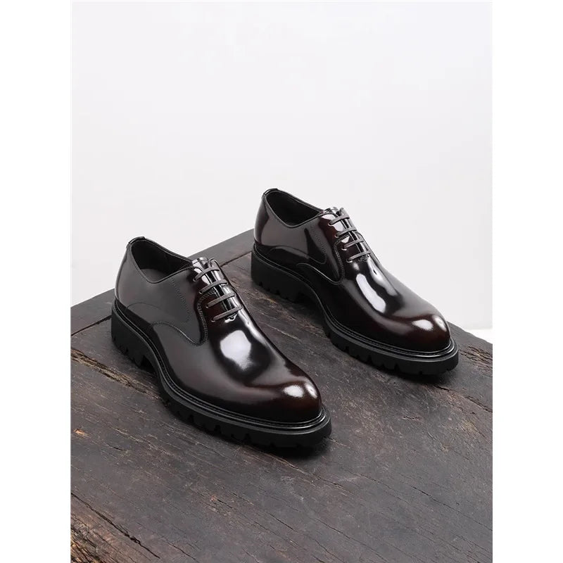 British Style Trendy Formal Business Young Commuter Shiny Oxford Groom Wedding Thick Sole Height Increasing Casual Leather Shoes