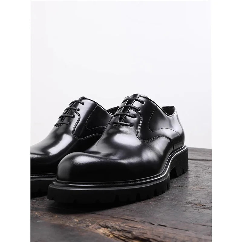British Style Trendy Formal Business Young Commuter Shiny Oxford Groom Wedding Thick Sole Height Increasing Casual Leather Shoes
