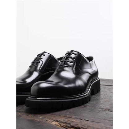British Style Trendy Formal Business Young Commuter Shiny Oxford Groom Wedding Thick Sole Height Increasing Casual Leather Shoes