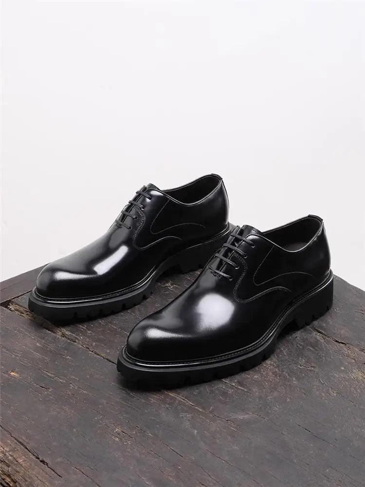 British Style Trendy Formal Business Young Commuter Shiny Oxford Groom Wedding Thick Sole Height Increasing Casual Leather Shoes