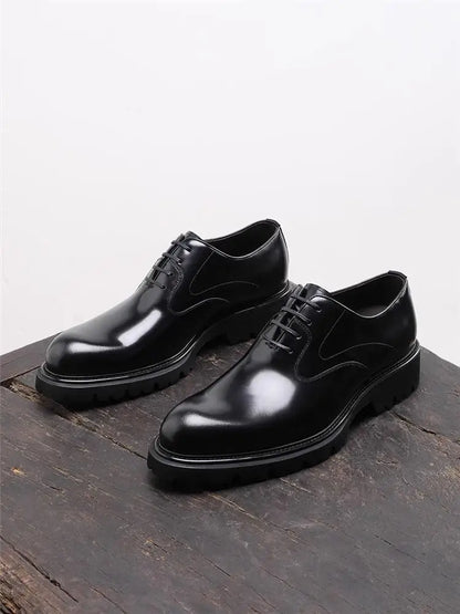 British Style Trendy Formal Business Young Commuter Shiny Oxford Groom Wedding Thick Sole Height Increasing Casual Leather Shoes