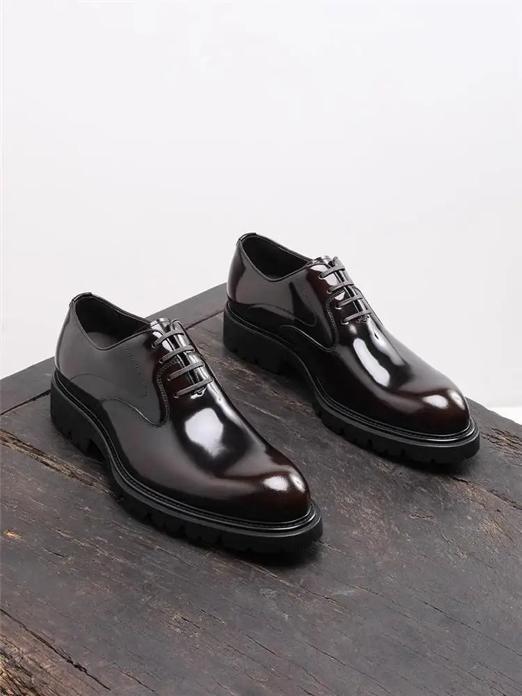British Style Trendy Formal Business Young Commuter Shiny Oxford Groom Wedding Thick Sole Height Increasing Casual Leather Shoes