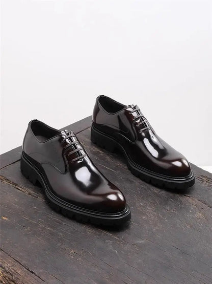 British Style Trendy Formal Business Young Commuter Shiny Oxford Groom Wedding Thick Sole Height Increasing Casual Leather Shoes