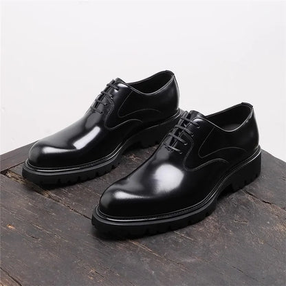 British Style Trendy Formal Business Young Commuter Shiny Oxford Groom Wedding Thick Sole Height Increasing Casual Leather Shoes
