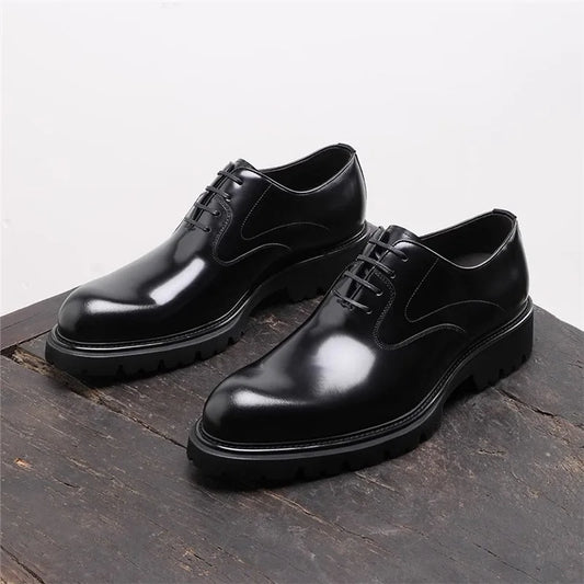 British Style Trendy Formal Business Young Commuter Shiny Oxford Groom Wedding Thick Sole Height Increasing Casual Leather Shoes