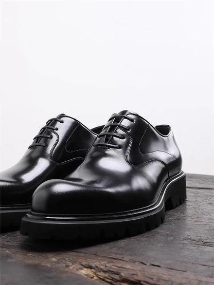 British Style Trendy Formal Business Young Commuter Shiny Oxford Groom Wedding Thick Sole Height Increasing Casual Leather Shoes